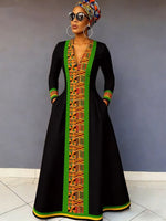 Plus Size Women’s Bohemian V - Neck Hooded Maxi Dress – Long Sleeve A - Line Pullover - Free Delivery Worldwide only at Flexi Africa