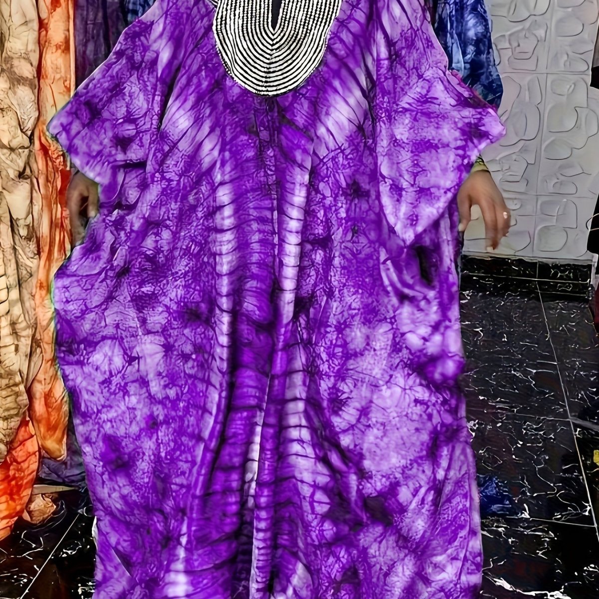 Ramadan All Over Print Sequin Neck Kaftan Dress, Modest Loose Maxi Length Kaftan - Free Delivery Worldwide only Flexi Africa