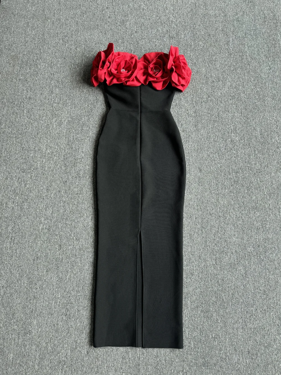 Red Off - Shoulder Floral Bandage Bodycon Dress for Women – Elegant Long Evening & Party Wear - Free Delivery Worldwide only at Flexi Africa