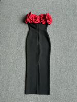 Red Off - Shoulder Floral Bandage Bodycon Dress for Women – Elegant Long Evening & Party Wear - Free Delivery Worldwide only at Flexi Africa