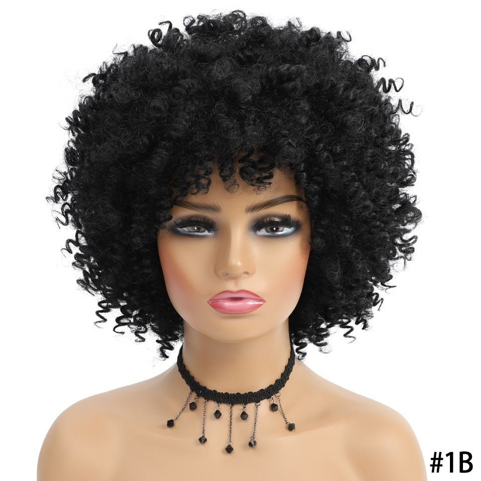 Short Hair Afro Kinky Curly Synthetic Wig With Bangs - Free Delivery Worldwide only at Flexi Africa