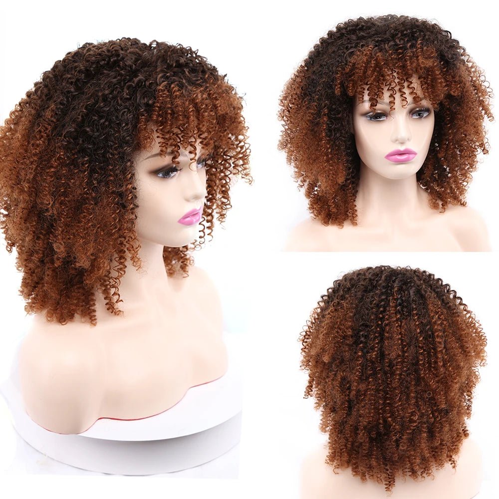 Short Hair Afro Kinky Curly Wigs Soft Curls Hair with Bangs Natural Heat Resistant Synthetic Cosplay Wigs - Free Delivery Worldwide only at Flexi Africa