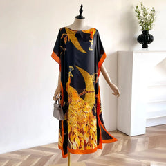 Spring and Summer Fashion African Dresses For Women Elegant Printed Silk Muslim Lady Kaftan Dress Sun Protection Kuwait Abaya - Free Delivery Worldwide only at Flexi Africa