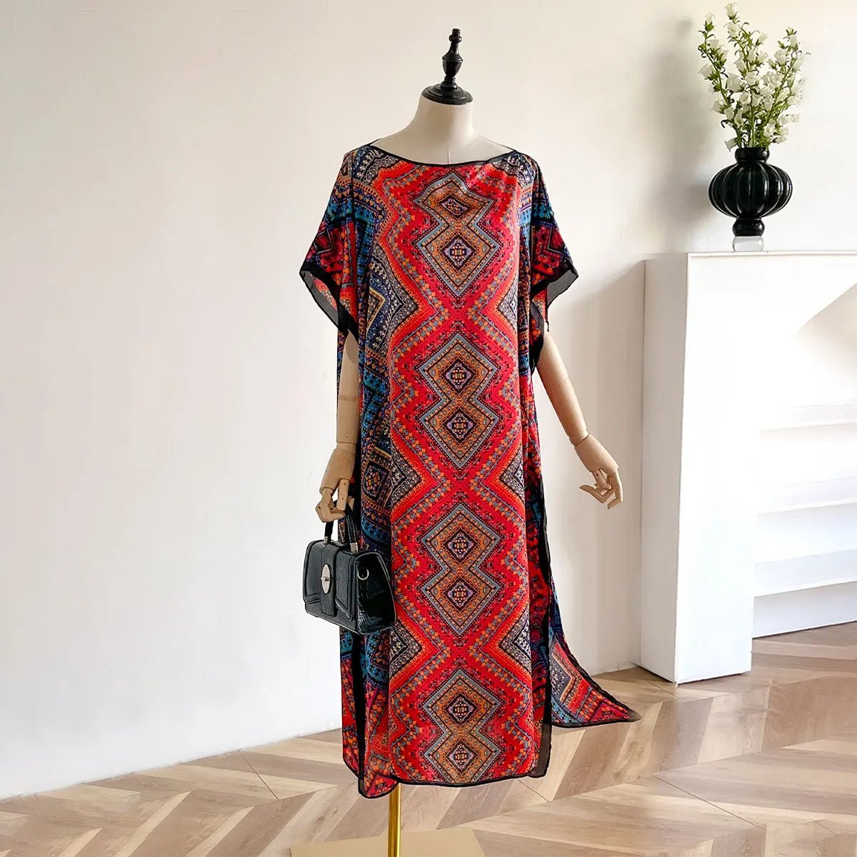 Spring and Summer Fashion African Dresses For Women Elegant Printed Silk Muslim Lady Kaftan Dress Sun Protection Kuwait Abaya - Free Delivery Worldwide only at Flexi Africa