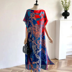 Spring and Summer Fashion African Dresses For Women Elegant Printed Silk Muslim Lady Kaftan Dress Sun Protection Kuwait Abaya - Free Delivery Worldwide only at Flexi Africa