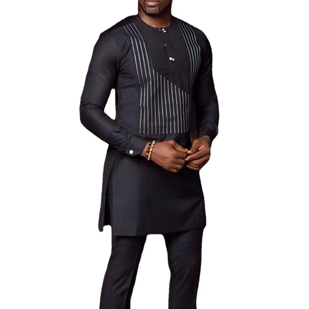 Spring/Summer Dashiki T-Shirt for Men – Long Sleeve African Print Top, Plus Size M–4XL - Free Delivery Worldwide only at Flexi Africa