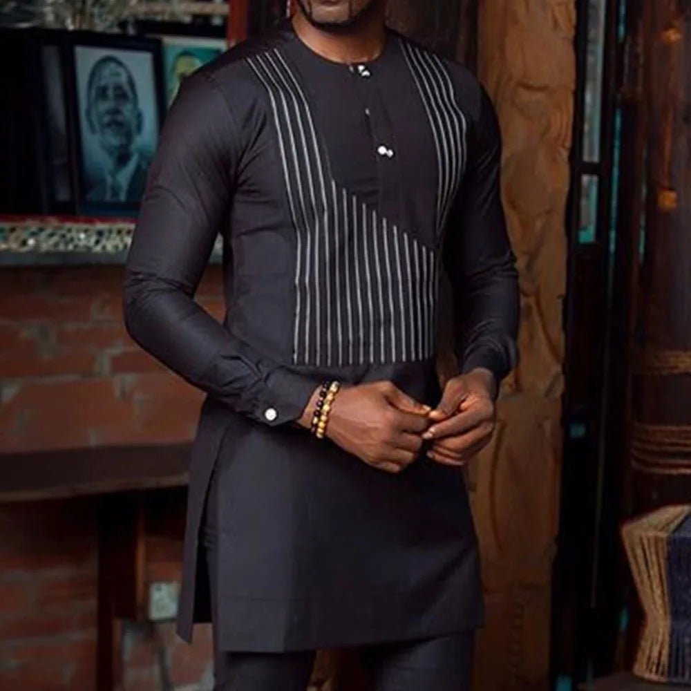 Spring/Summer Dashiki T-Shirt for Men – Long Sleeve African Print Top, Plus Size M–4XL - Free Delivery Worldwide only at Flexi Africa