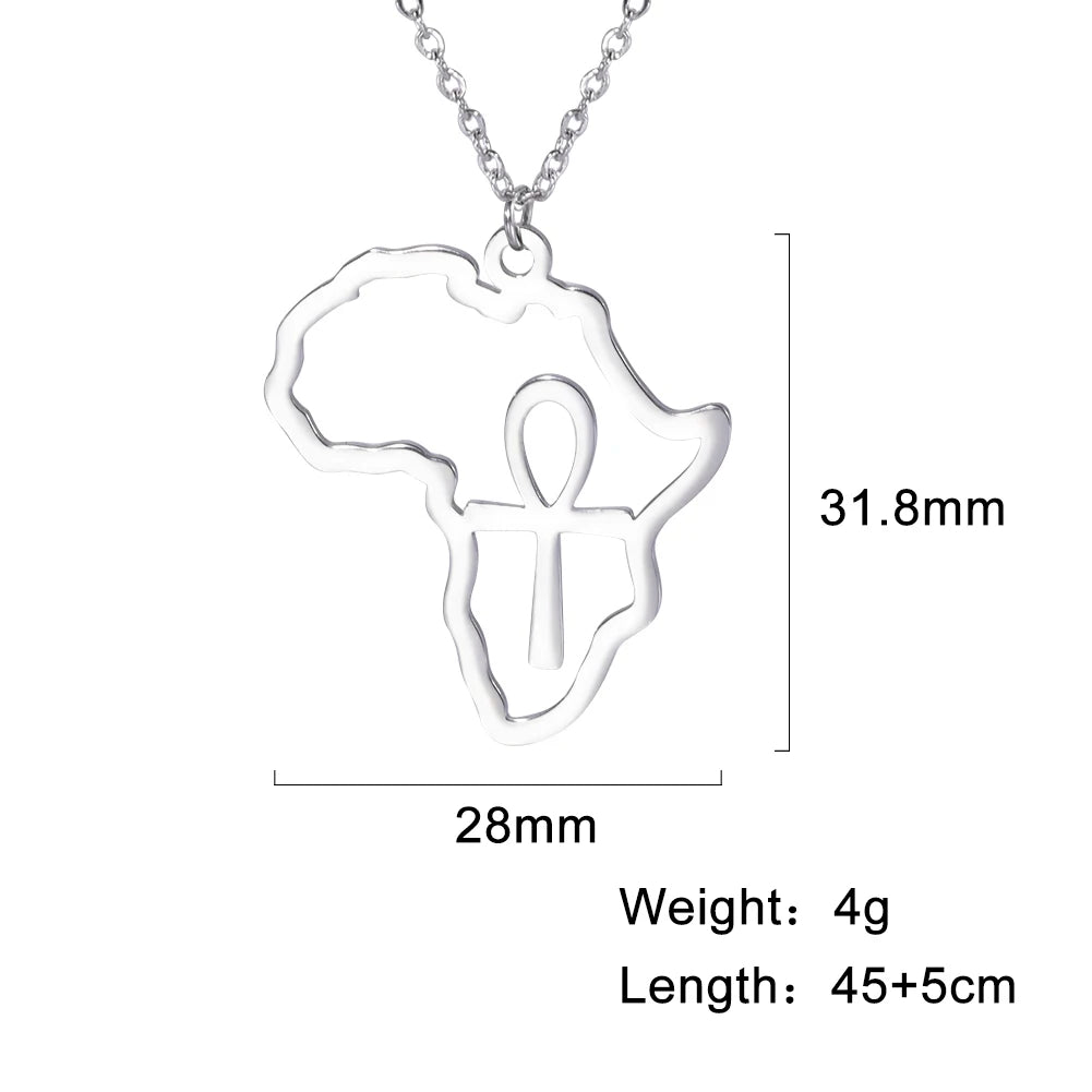 Stainless Steel Africa Map Necklaces: Choker Chain with Hollow Map Pendant - Flexi Africa - www.flexiafrica.com