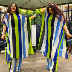 Summer Chic: African Chiffon 2PC Sets for Women – Dashiki Top and Pants Suit, Perfect for Parties and Street Casual Looks