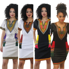 Summer Fashion: African Women's Short Sleeve V-neck Polyester Knee-length Dress - Flexi Africa - www.flexiafrica.com