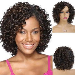 Synthetic Curly Wigs for Women Short Afro Wig Natural Female Mix Brown Hair African American Wig for Ladies Bob Curls