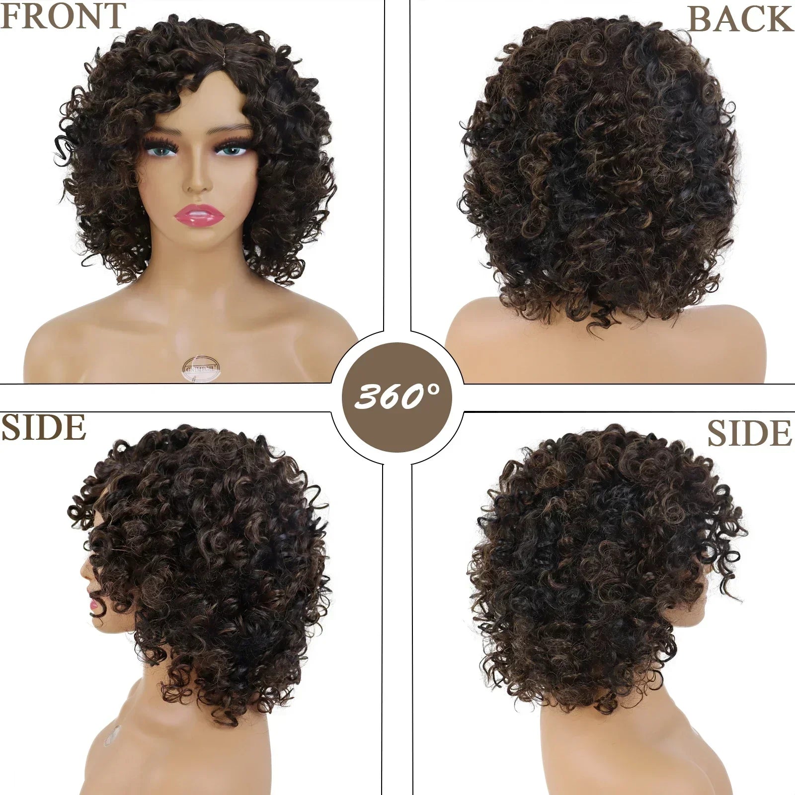 Synthetic Curly Wigs for Women Short Afro Wig Natural Female Mix Brown Hair African American Wig for Ladies Bob Curls