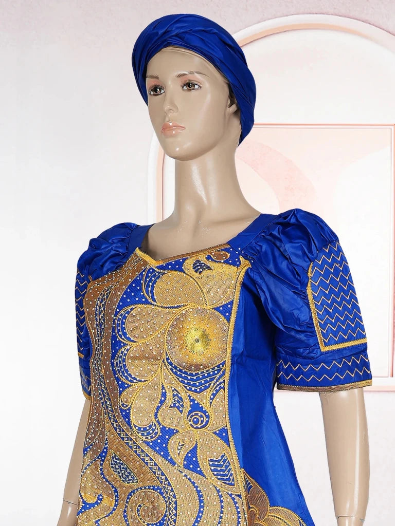 Traditional African Bazin Dress for Women – Embroidered Robe, Elegant Wedding & Party Attire - Free Delivery Worldwide only at Flexi Africa