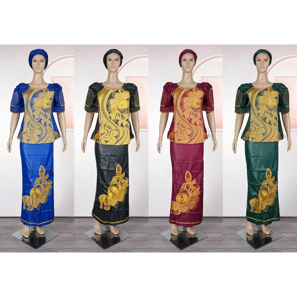 Traditional African Bazin Dress for Women – Embroidered Robe, Elegant Wedding & Party Attire - Free Delivery Worldwide only at Flexi Africa