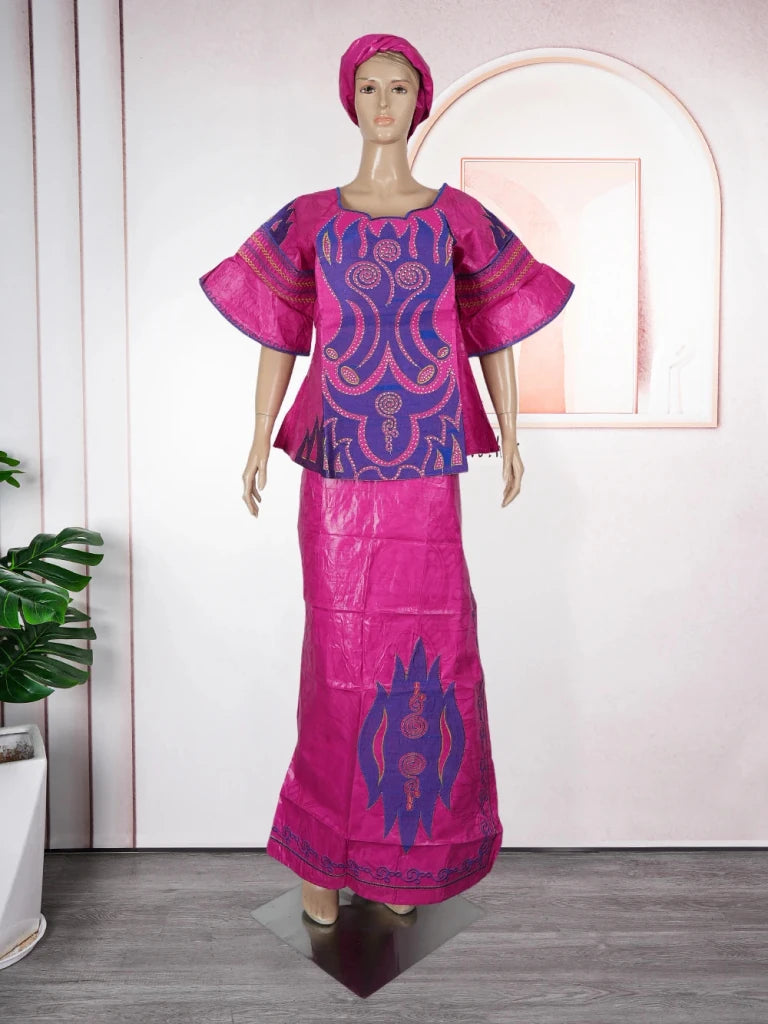 Traditional African Bazin Dress for Women – Embroidered Robe, Elegant Wedding & Party Attire - Free Delivery Worldwide only at Flexi Africa