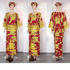 Traditional African Bazin Riche Dashiki Dress with Exquisite Embroidery Pattern for Women - Flexi Africa www.flexiafrica.com