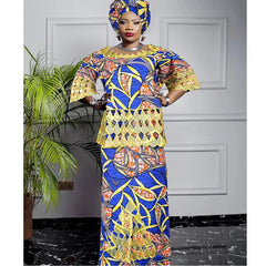 Traditional African Bazin Riche Dashiki Dress with Exquisite Embroidery Pattern for Women - Flexi Africa www.flexiafrica.com