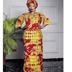 Traditional African Bazin Riche Dashiki Dress with Exquisite Embroidery Pattern for Women - Flexi Africa www.flexiafrica.com