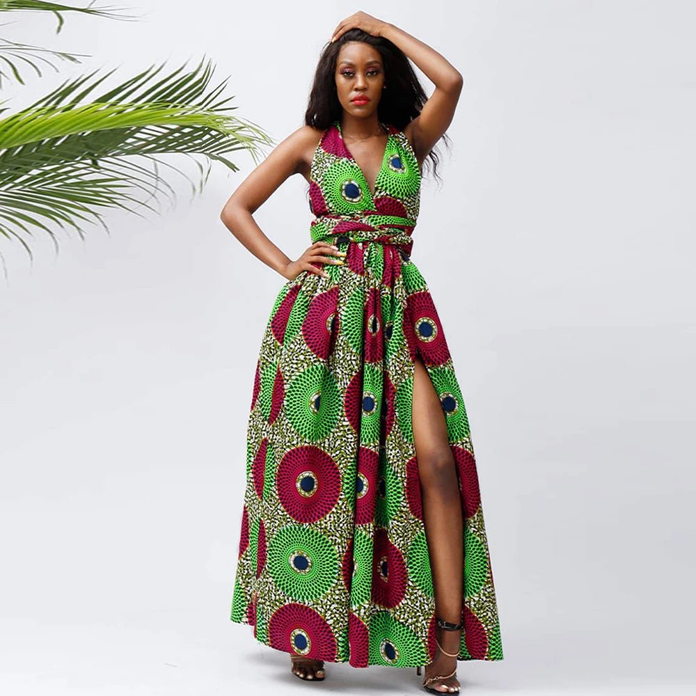 Traditional African Wax Print Dress for Women – Dashiki Halter Neck Maxi Dress - Free Delivery Worldwide only at Flexi Africa