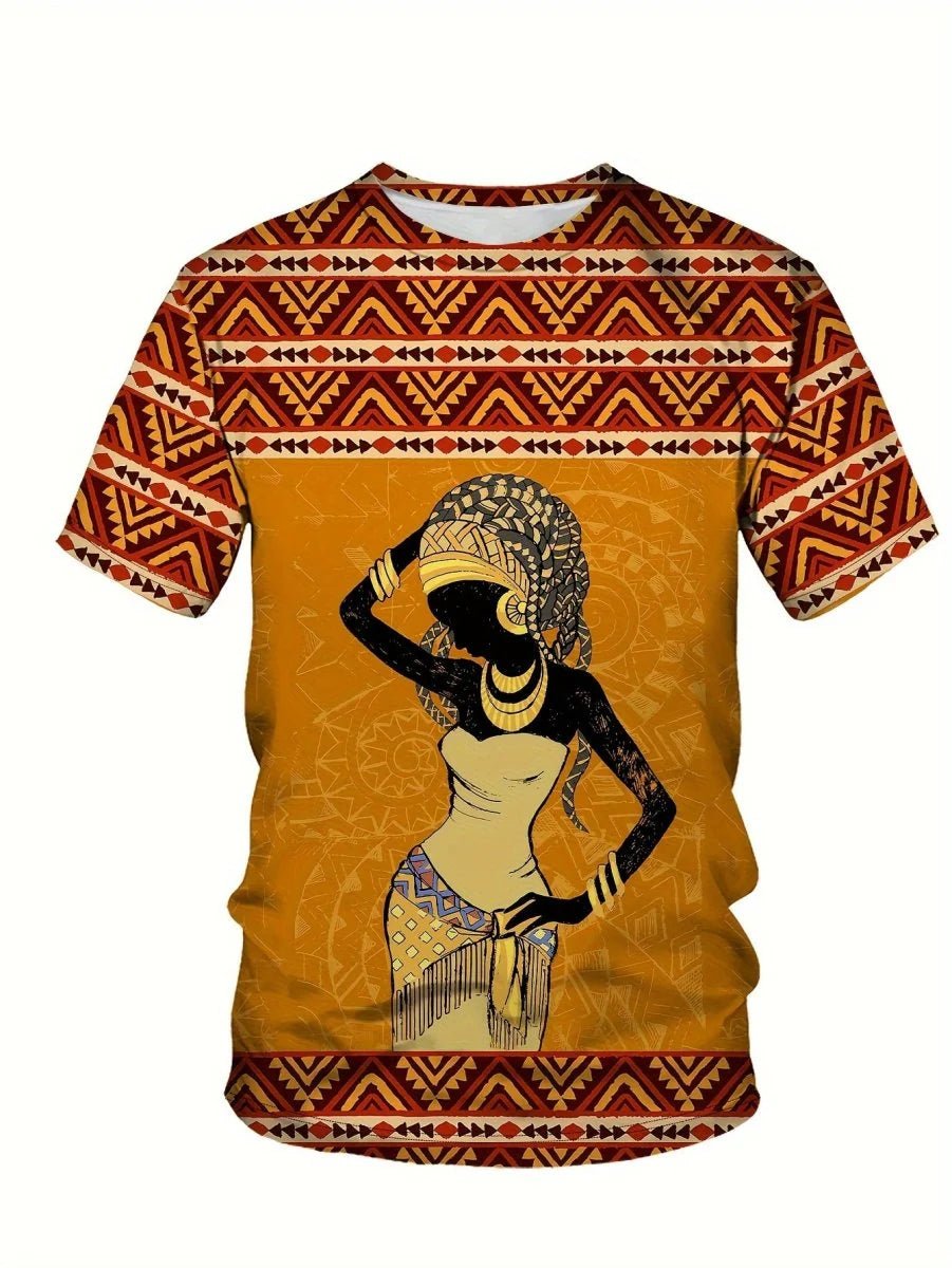 Unleash Your Style with African Tribal Art T-shirt - Comfortable Short Sleeves & Crew Neck for Men - Free Delivery Worldwide only at Flexi Africa