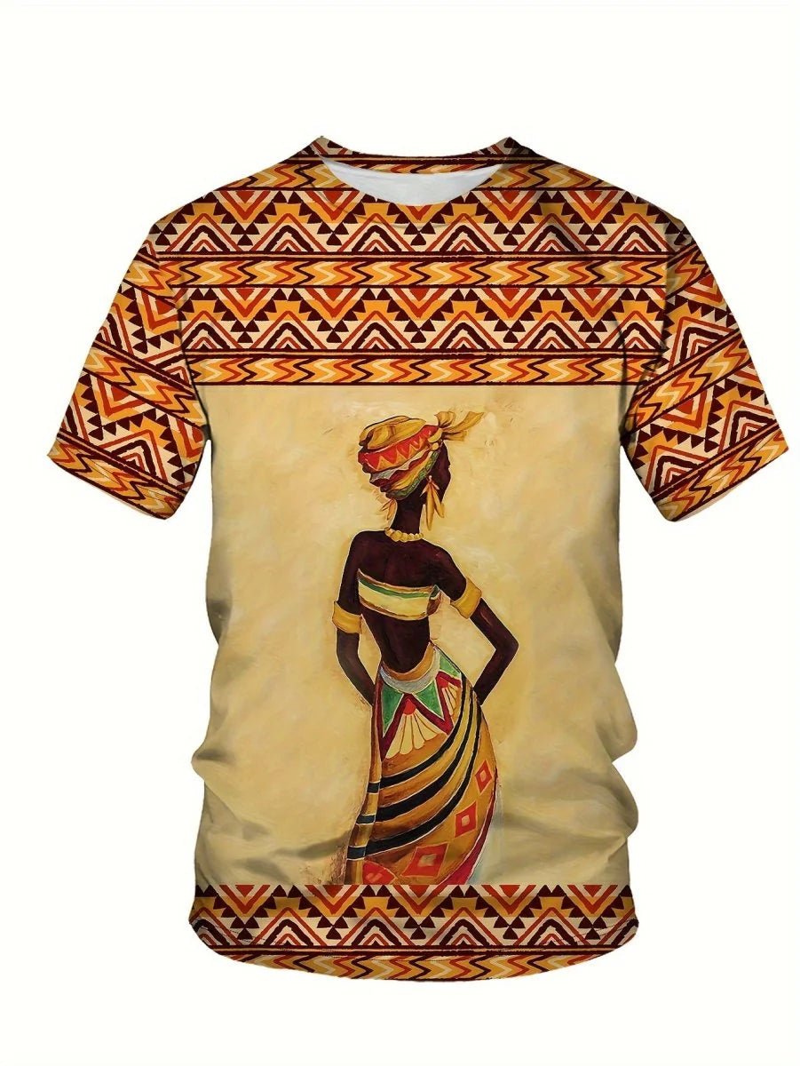 Unleash Your Style with African Tribal Art T-shirt - Comfortable Short Sleeves & Crew Neck for Men - Free Delivery Worldwide only at Flexi Africa