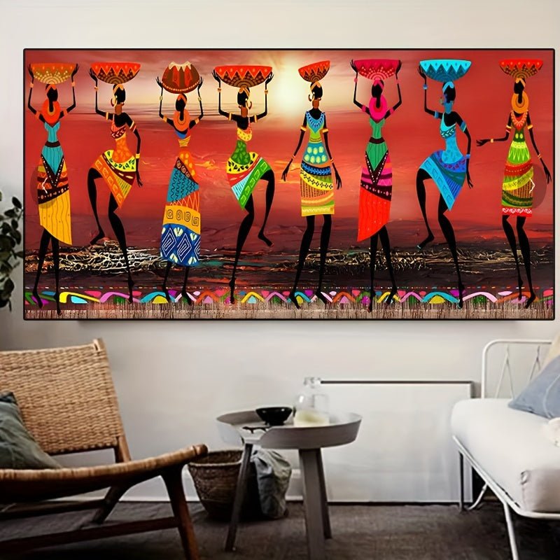 Vibrant African Dancers Canvas Wall Art – Frameless Cultural Home Décor (15.7"x47.2") - Free Delivery Worldwide only at Flexi Africa