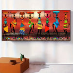 Vibrant African Dancers Canvas Wall Art – Frameless Cultural Home Décor (15.7"x47.2") - Free Delivery Worldwide only at Flexi Africa