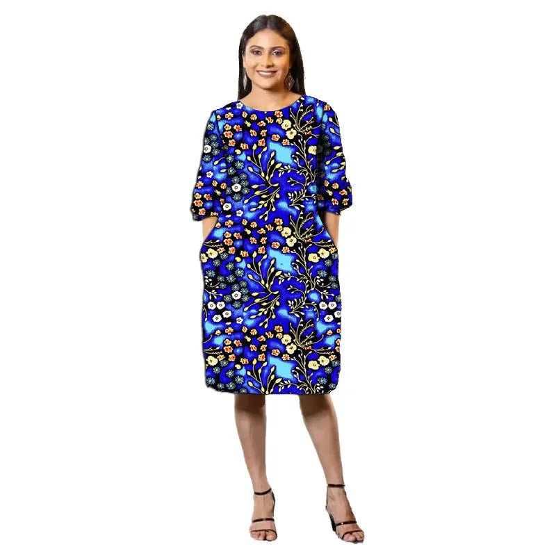 Vibrant Ankara Print Half - Sleeve Dress for Women – African Fashion Wedding & Party Wear - Free Delivery Worldwide only at Flexi Africa