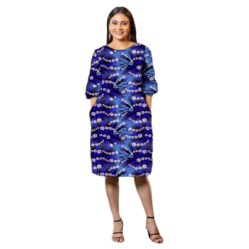 Vibrant Ankara Print Half - Sleeve Dress for Women – African Fashion Wedding & Party Wear - Free Delivery Worldwide only at Flexi Africa