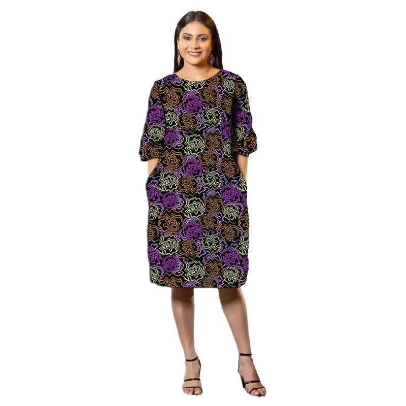 Vibrant Ankara Print Half - Sleeve Dress for Women – African Fashion Wedding & Party Wear - Free Delivery Worldwide only at Flexi Africa