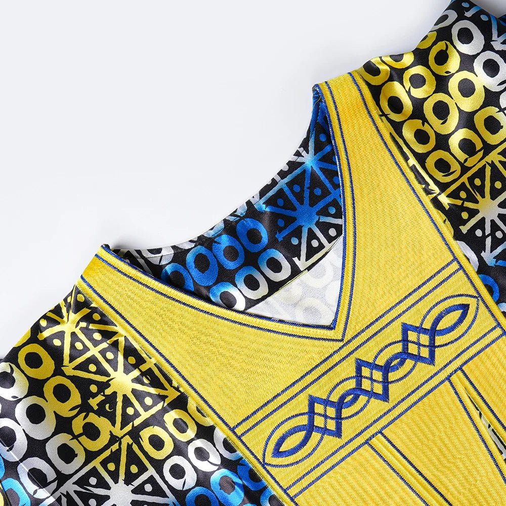 Women African Dresses Embroidery Short Sleeve V Neck Party Dress Print Vestidos Loose Fit Floor Length Spliced Slight Strech - Free Delivery Worldwide only at Flexi Africa