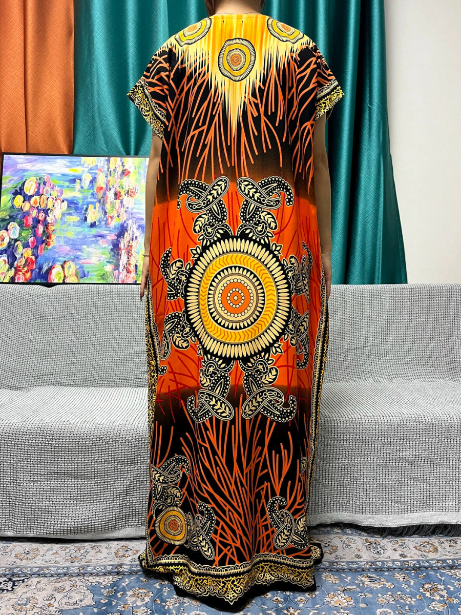 Women's African Abaya Dress – Printed Cotton Kanga Style, Loose Fit - Free Delivery Worldwide only at Flexi Africa