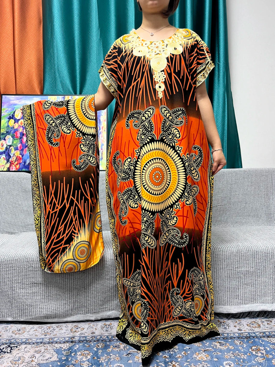 Women's African Abaya Dress – Printed Cotton Kanga Style, Loose Fit - Free Delivery Worldwide only at Flexi Africa