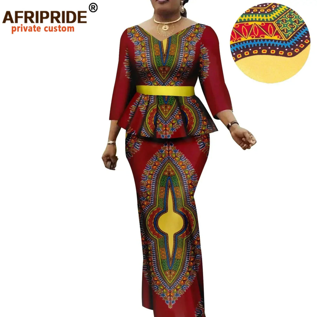 Women’s African Ankara 2PC Set Crop Top Maxi Skirt Belted Traditional Outfit - Free Delivery Worldwide only at Flexi Africa