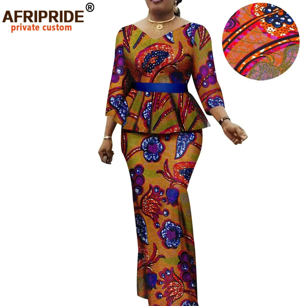 Women’s African Ankara 2PC Set Crop Top Maxi Skirt Belted Traditional Outfit - Free Delivery Worldwide only at Flexi Africa