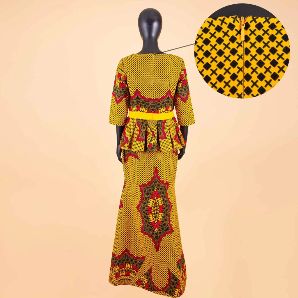 Women’s African Ankara 2PC Set Crop Top Maxi Skirt Belted Traditional Outfit - Free Delivery Worldwide only at Flexi Africa