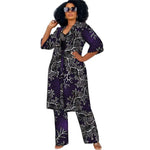Women’s African Couture Trench Set – Collarless 3/4 Sleeve Print Windbreaker Cardigan with Pants - Free Delivery Worldwide only at Flexi Africa