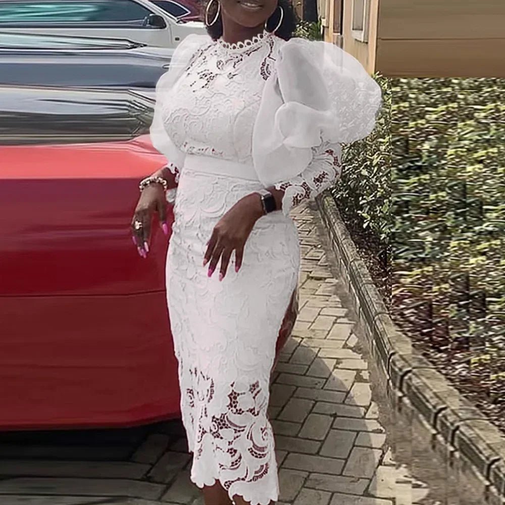 Women’s African Lace Dashiki Dress – Long 3/4 Sleeve Wedding & Evening Wear - Free Delivery Worldwide only at Flexi Africa