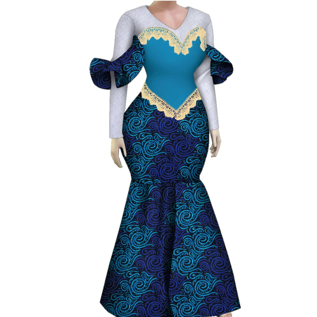 Women’s African Plus Size Evening Dress – Luxury Ankara Lace Mermaid Gown for Wedding & Party - Free Delivery Worldwide only at Flexi Africa