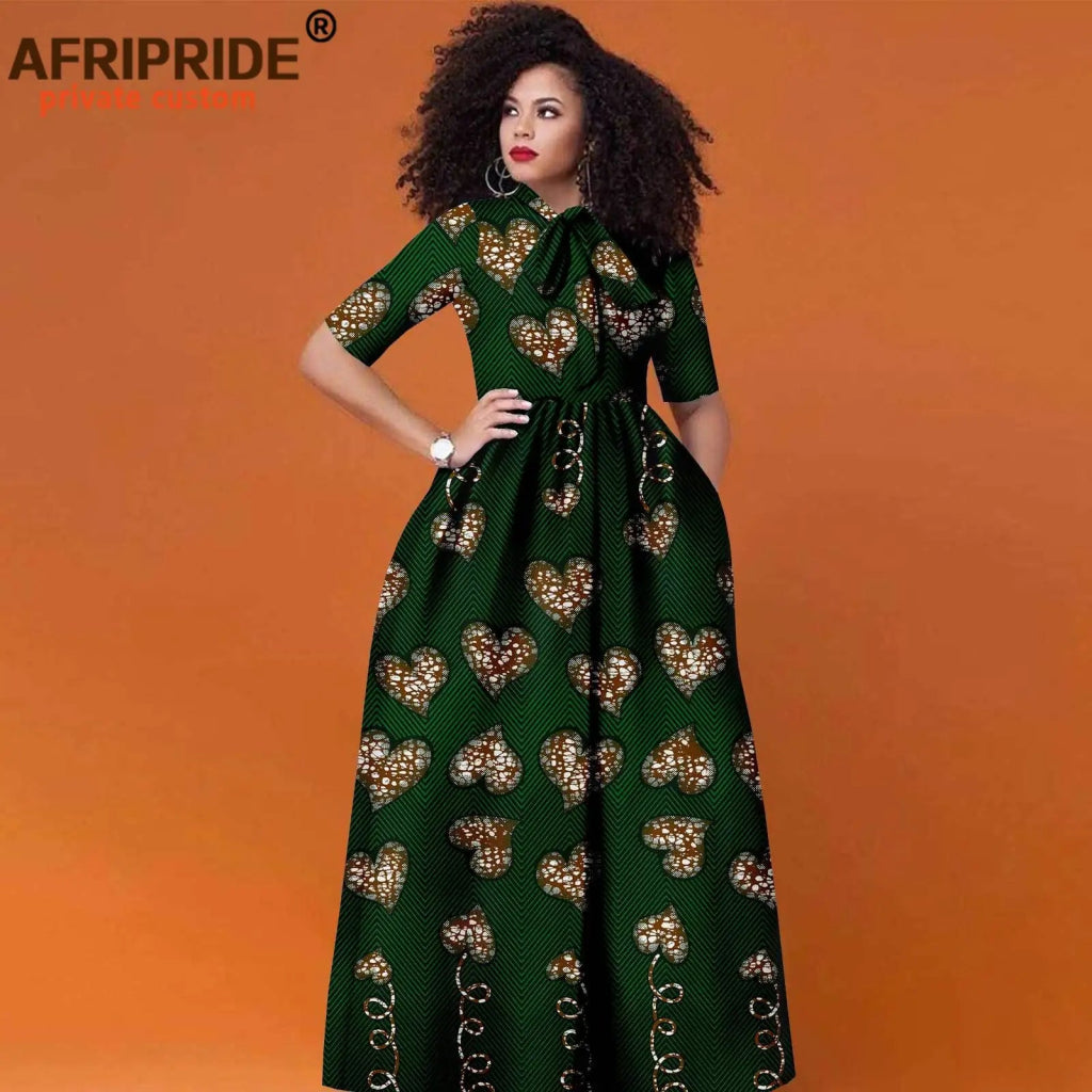 Women’s African Print Maxi Dress – Traditional High Waist Ankara Half Sleeve Attire - Free Delivery Worldwide only at Flexi Africa