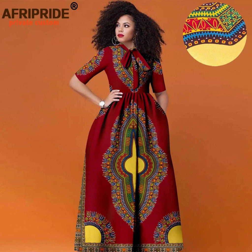 Women’s African Print Maxi Dress – Traditional High Waist Ankara Half Sleeve Attire - Free Delivery Worldwide only at Flexi Africa