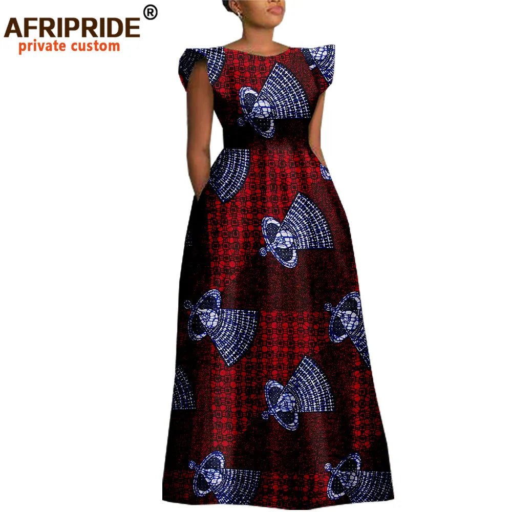 Women’s Ankara Dashiki Print Floor - Length A - Line Dress - Free Delivery Worldwide only at Flexi Africa
