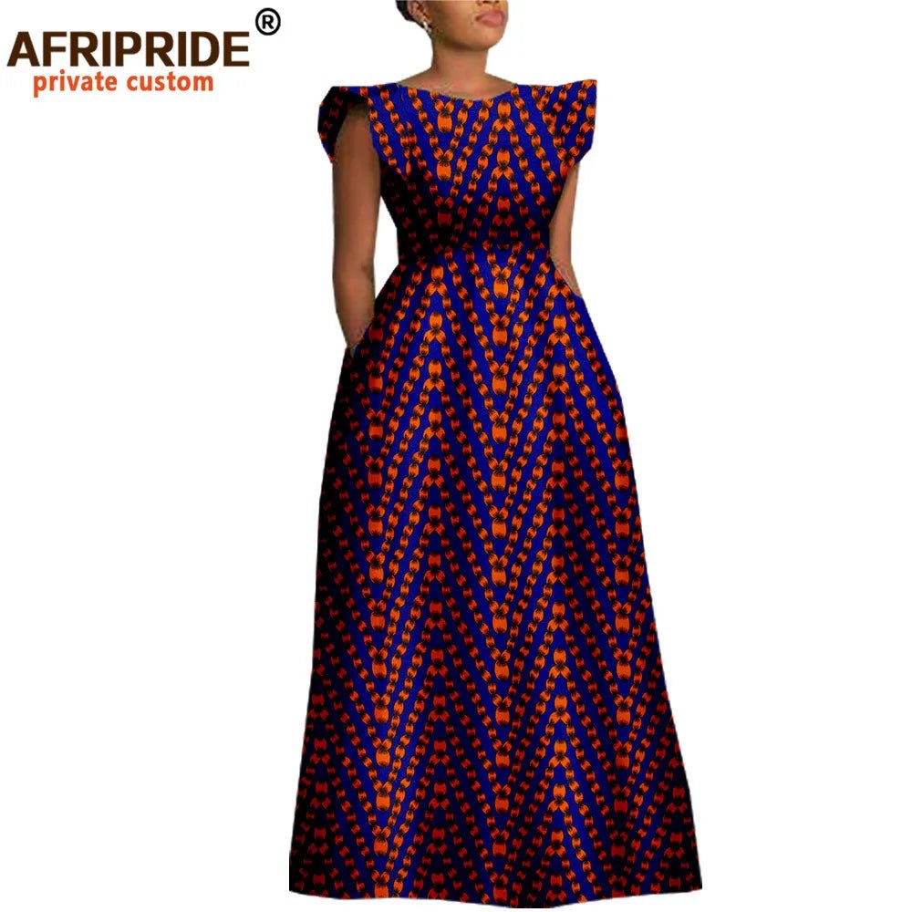 Women’s Ankara Dashiki Print Floor - Length A - Line Dress - Free Delivery Worldwide only at Flexi Africa