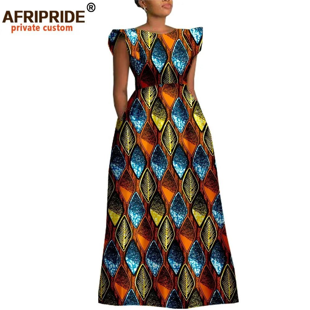 Women’s Ankara Dashiki Print Floor - Length A - Line Dress - Free Delivery Worldwide only at Flexi Africa