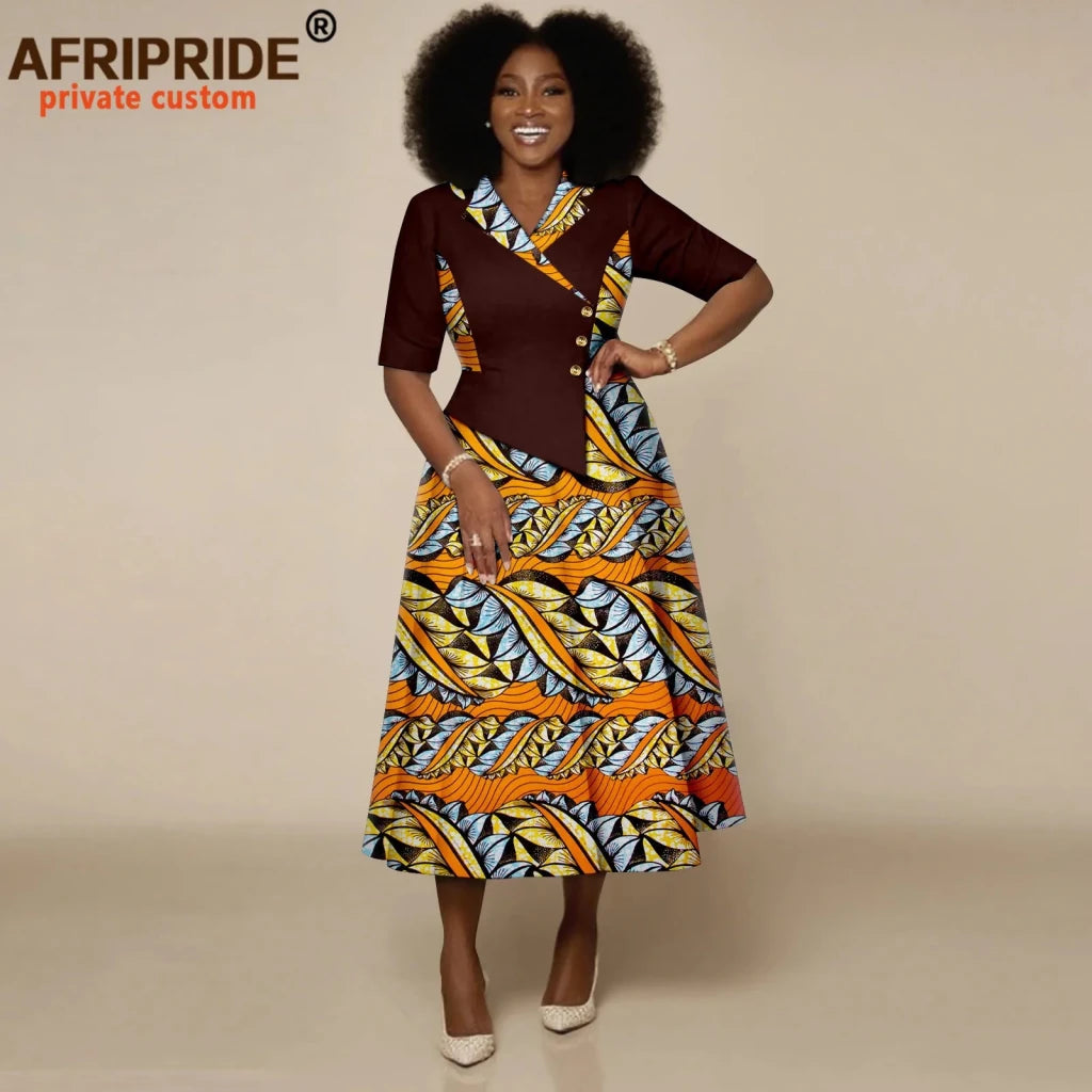 Women’s High - Waist Ankara Midi Dress – Half Sleeve African Print Style - Free Delivery Worldwide only at Flexi Africa