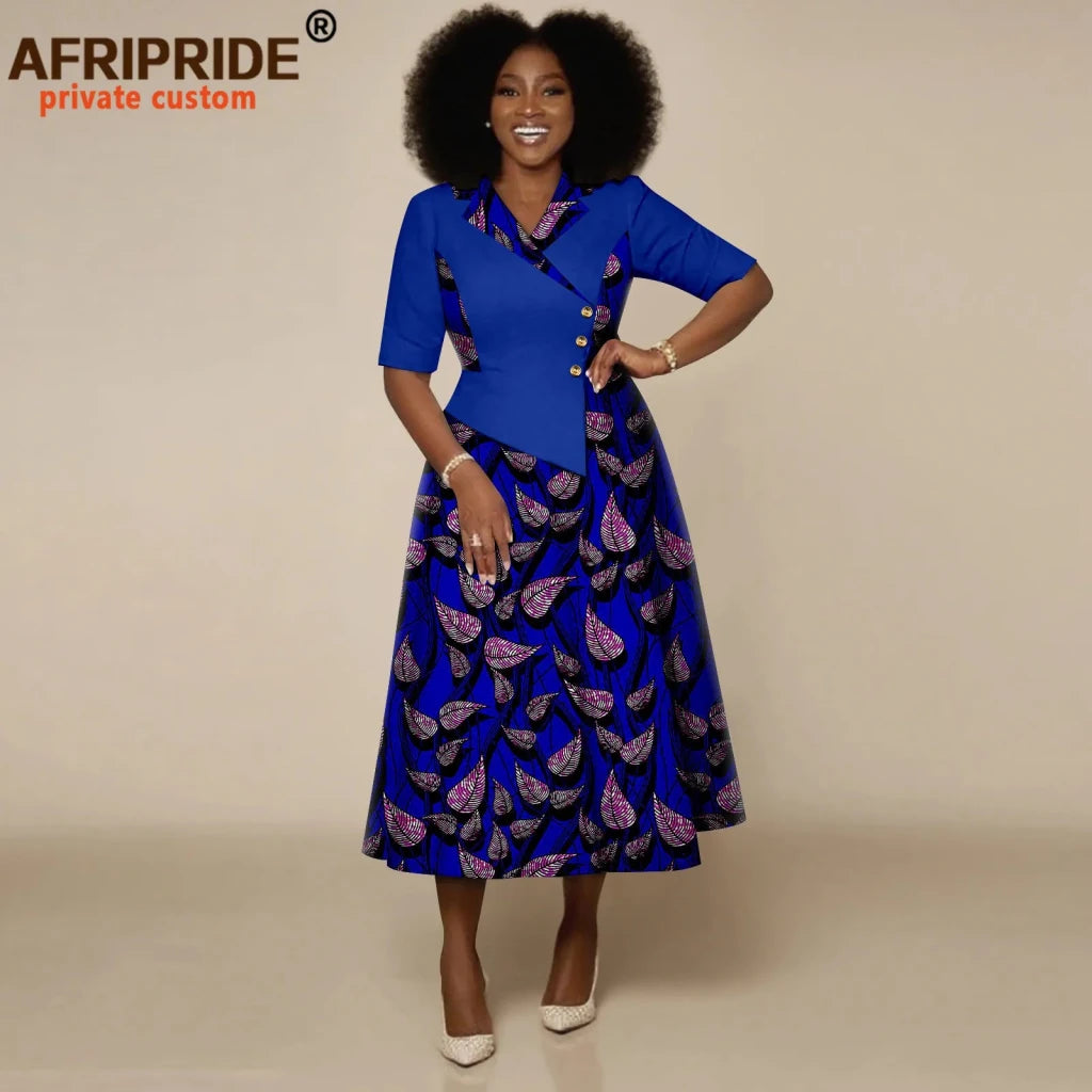 Women’s High - Waist Ankara Midi Dress – Half Sleeve African Print Style - Free Delivery Worldwide only at Flexi Africa
