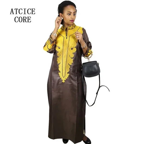 Women's Long Sleeve Dashiki Dress – Traditional African Bazin Riche Dress (No Scarf) - Free Delivery Worldwide only at Flexi Africa