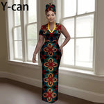 Women’s Luxury Dashiki Ankara Maxi Dress with Headwrap - Free Delivery Worldwide only at Flexi Africa