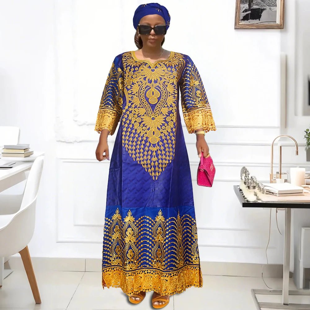 Women’s Purple Bazin Embroidered Traditional African Wedding Dress – Luxury Occasion Wear - Free Delivery Worldwide only at Flexi Africa