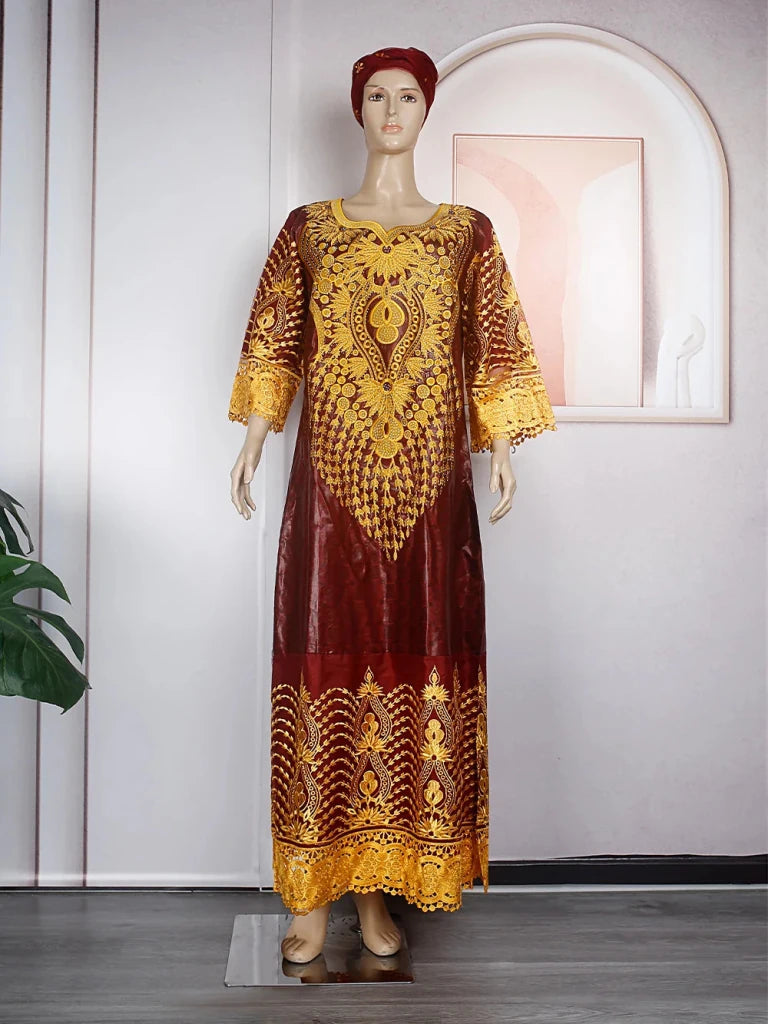 Women’s Purple Bazin Embroidered Traditional African Wedding Dress – Luxury Occasion Wear - Free Delivery Worldwide only at Flexi Africa